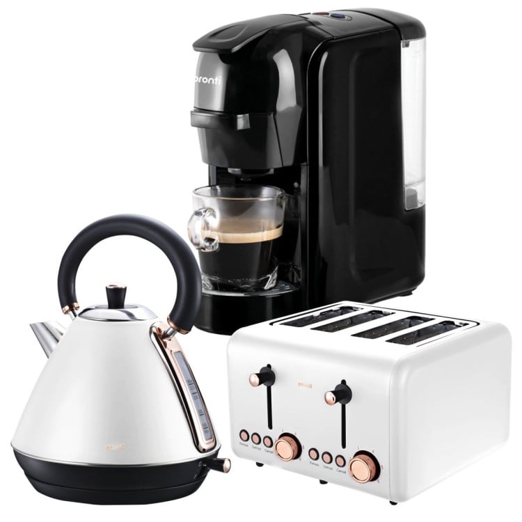 Pronti 3-in-1 White Breakfast Set Kettle, 4-Slice Toaster and Pronti HomeMaid Coffee Machine Appliance Combo