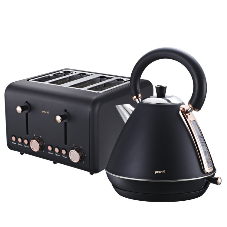 Pronti Rose Trim Collection Toaster & Kettle Bundle - Black image 2