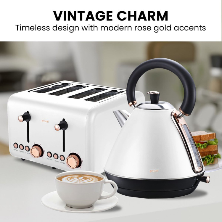 Pronti Rose Trim Collection Toaster & Kettle Bundle - White image 7