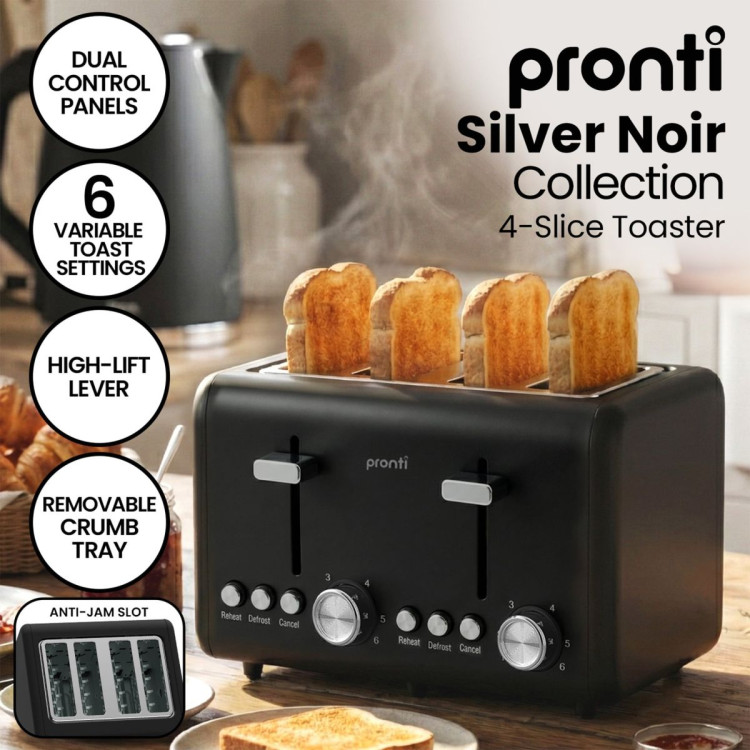Pronti Silver Noir Collection 4 Slice Toaster and Kettle Bundle image 10