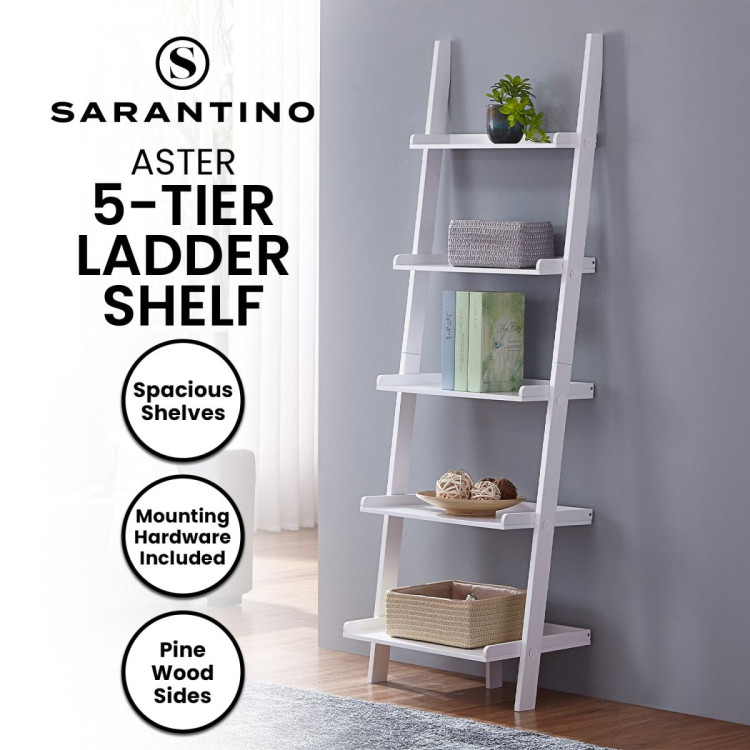 Sarantino Aster 5-Tier Ladder Shelf - White image 12