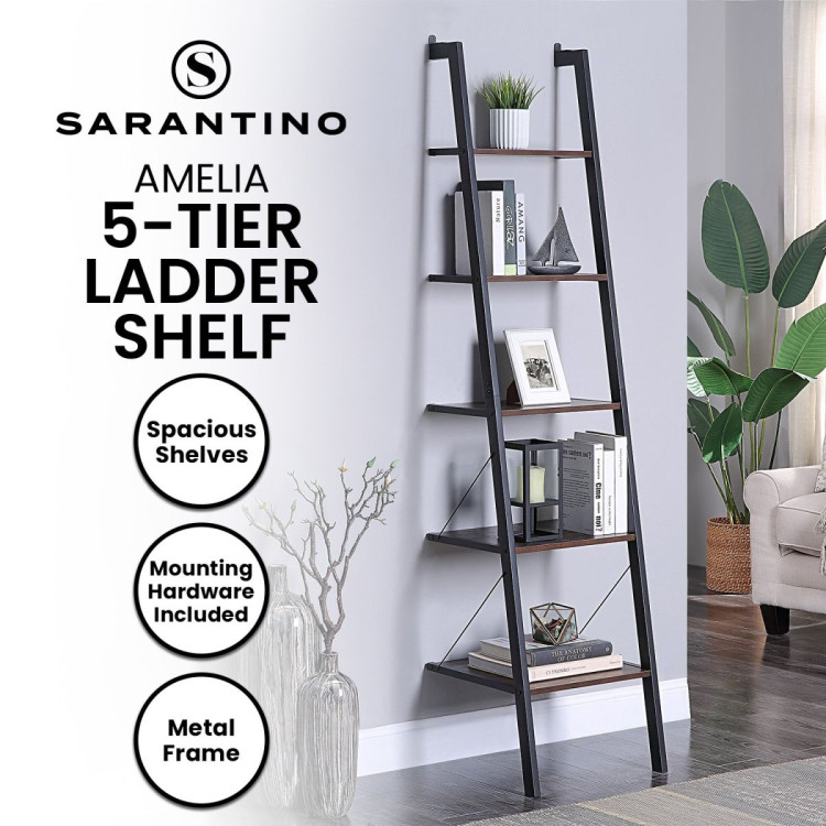 Sarantino Amelia 5-Tier Ladder Shelf in Walnut image 12