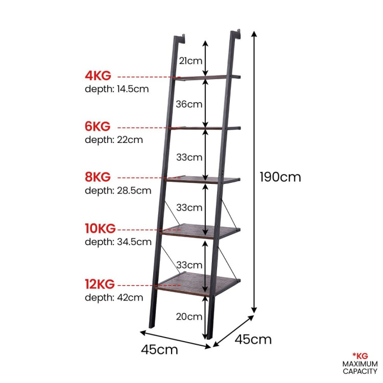 Sarantino Amelia 5-Tier Ladder Shelf - Walnut image 4
