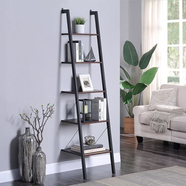 Sarantino Amelia 5-Tier Ladder Shelf in Walnut image 8