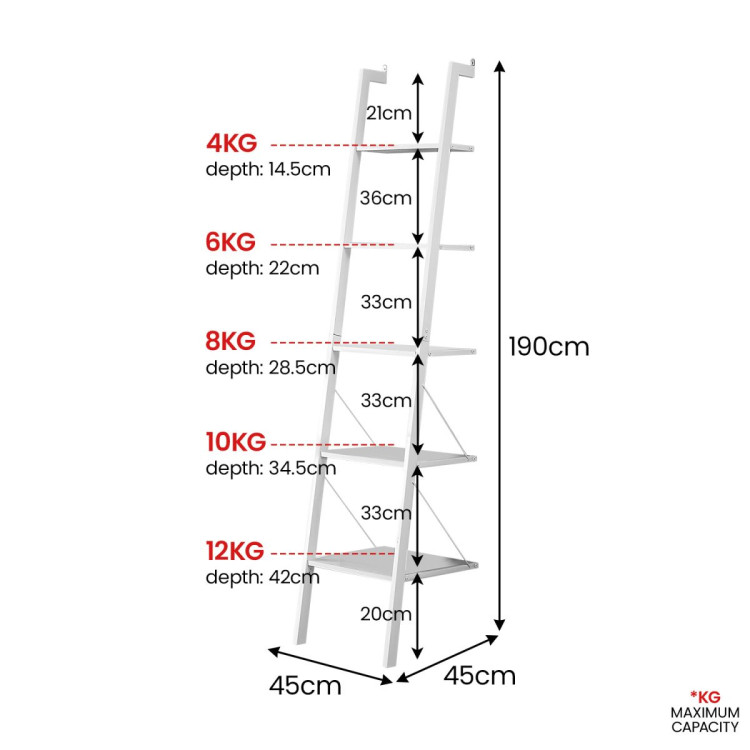 Sarantino Amelia 5-Tier Ladder Shelf - White image 4