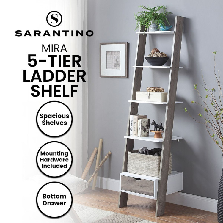 Sarantino Mira 5-Tier Ladder Shelf - White and Grey Oak image 11