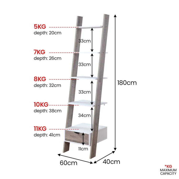 Sarantino Mira 5-Tier Ladder Shelf - White and Grey Oak image 4