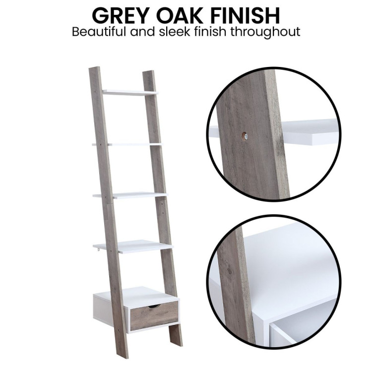 Sarantino Mira 5-Tier Ladder Shelf - White and Grey Oak image 9
