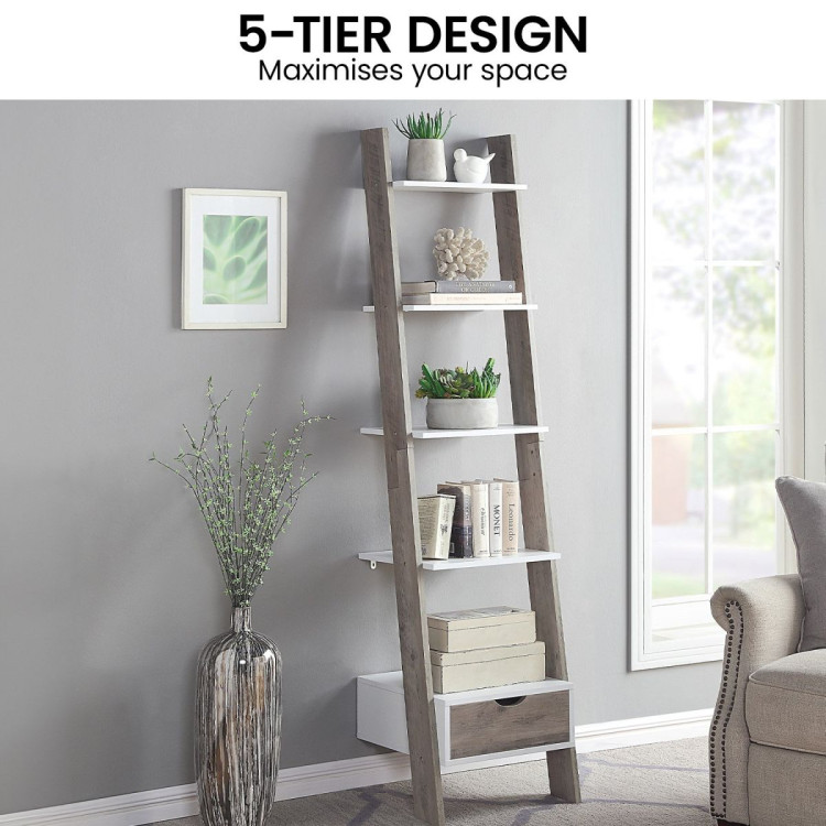 Sarantino Mira 5-Tier Ladder Shelf - White and Grey Oak image 10
