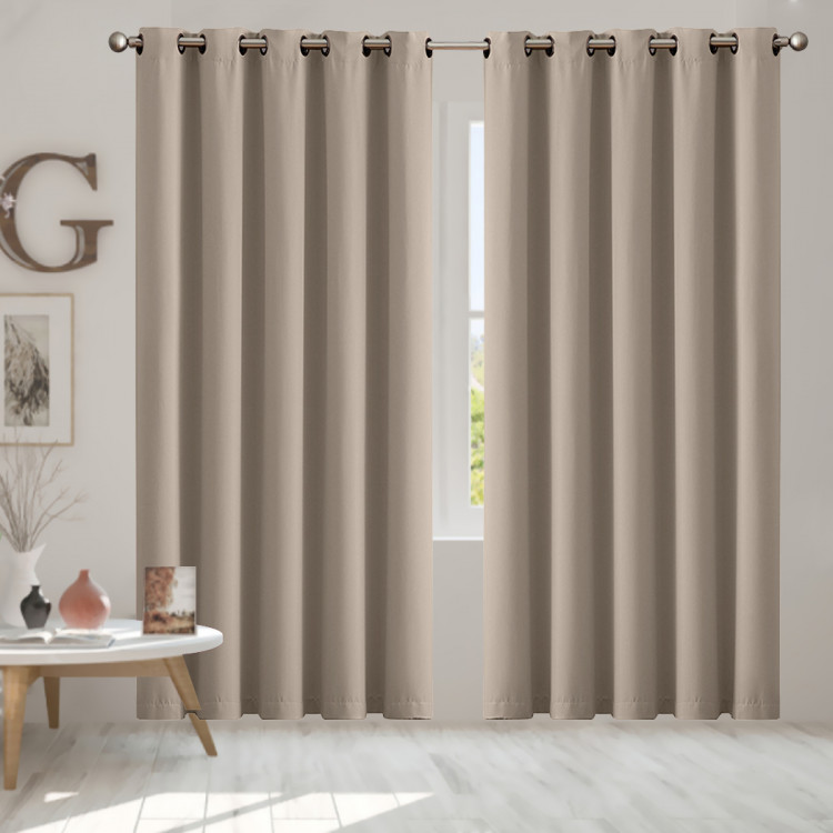 2x 100% Blockout Curtains Panels 3 Layers Eyelet Beige 180x230cm image 6