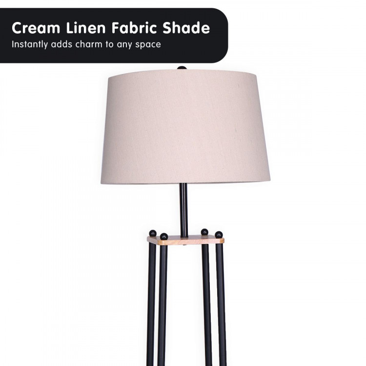 Sarantino Metal Etagere Floor Lamp w/ Wood Shelf Linen Fabric Shade image 5