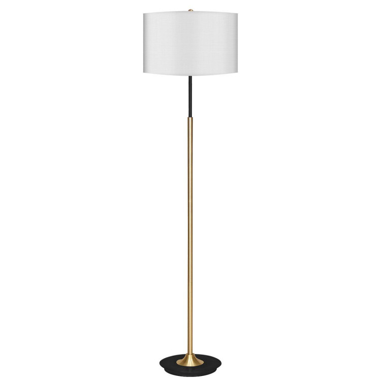 Sarantino Metal Floor Lamp in Brushed Brass Finish White Linen Shade