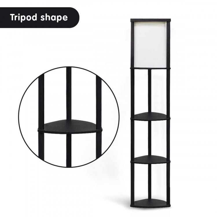 Wood Etagere Floor Lamp in Tripod Shape with 3 Wooden Shelves image 4