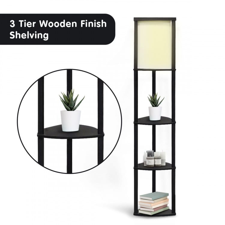 Wood Etagere Floor Lamp in Tripod Shape with 3 Wooden Shelves image 5