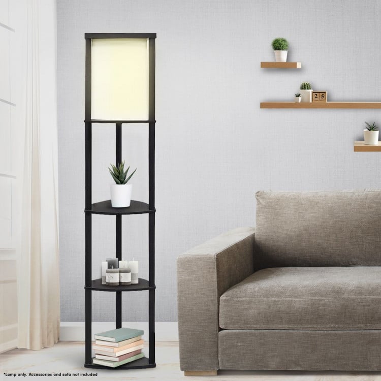 Wood Etagere Floor Lamp in Tripod Shape with 3 Wooden Shelves image 6