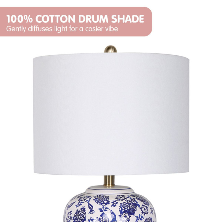 Sarantino Table Lamp Ceramic Floral Base Cotton Drum Shade image 5