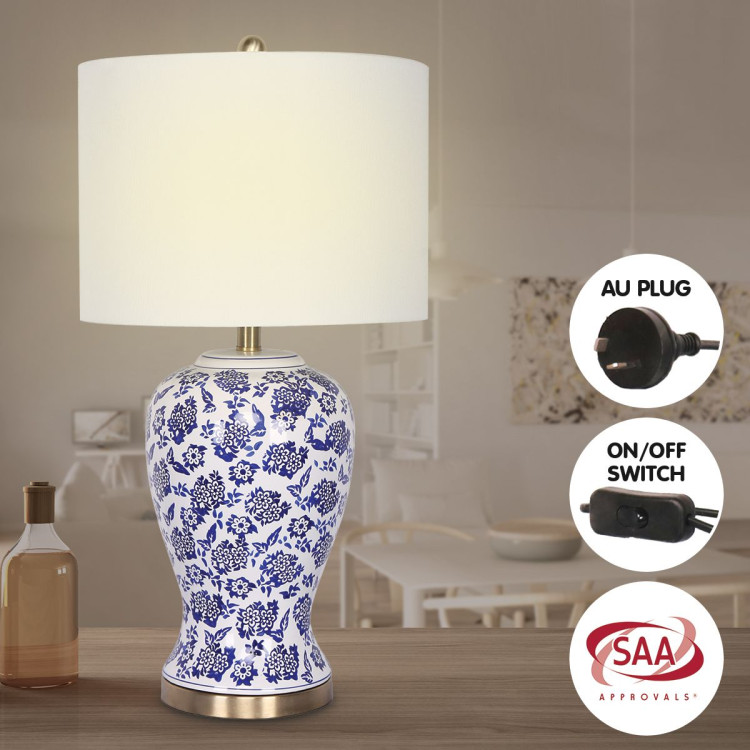 Sarantino Table Lamp Ceramic Floral Base Cotton Drum Shade image 7