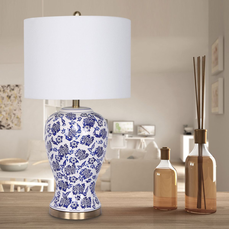 Sarantino Table Lamp Ceramic Floral Base Cotton Drum Shade image 8