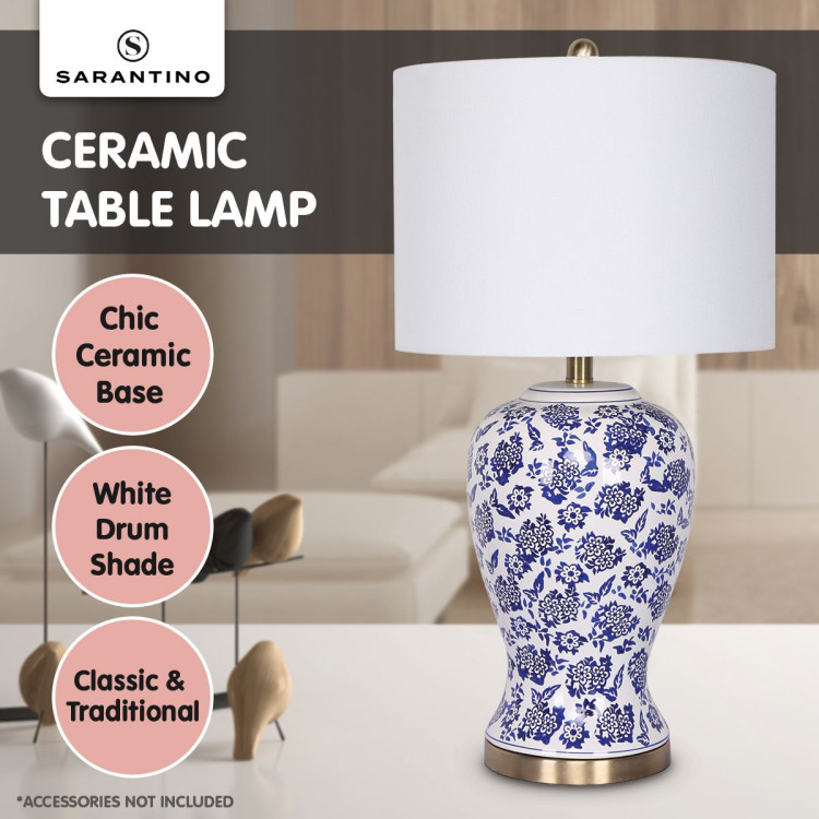 Sarantino Table Lamp Ceramic Floral Base Cotton Drum Shade image 9