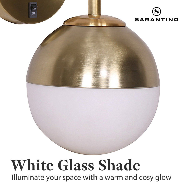 Sarantino Wall Lamp with Gold Metal Base and White Glass Shade image 8
