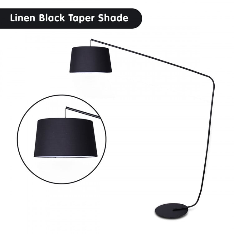 Sarantino Metal Arc Floor Lamp in Black Finish w/ Linen Taper Shade image 4