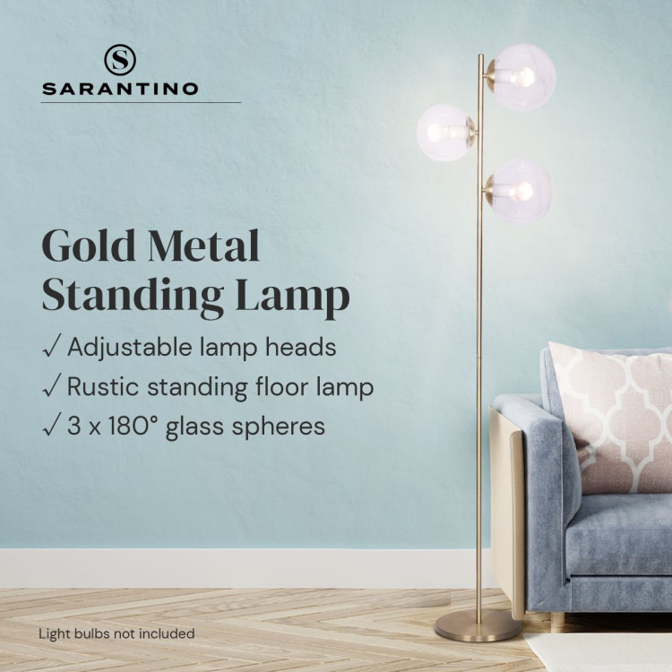 Sarantino 3-Light Gold Metal Floor Lamp with Glass Shades image 4