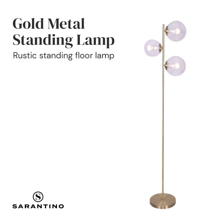Sarantino 3-Light Gold Metal Floor Lamp with Glass Shades image 8