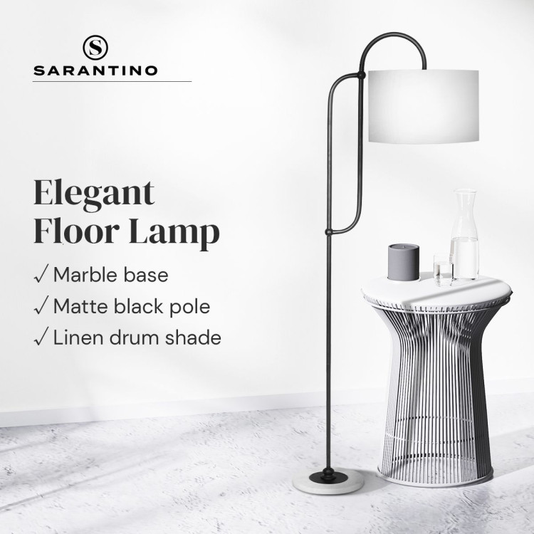 Sarantino Metal Floor Lamp with Marble Base & Off-White Shade image 8