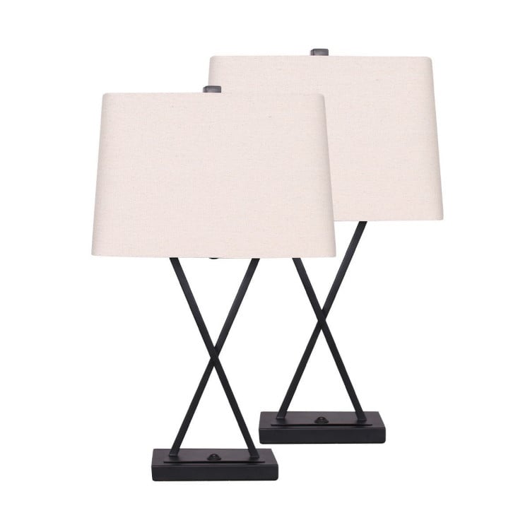 Sarantino Pair of Metal Table Lamps Rectangular Shade X Stand image 2