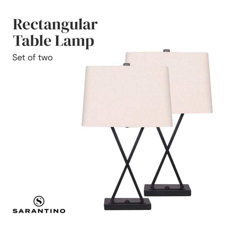 Sarantino Pair of Metal Table Lamps Rectangular Shade X Stand image 6
