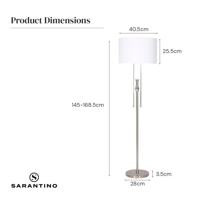 Sarantino Brushed Nickel Height-Adjustable Metal Floor Lamp image 10