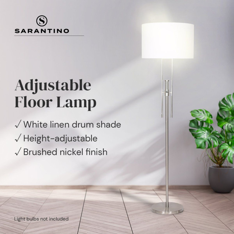 Sarantino Brushed Nickel Height-Adjustable Metal Floor Lamp image 3