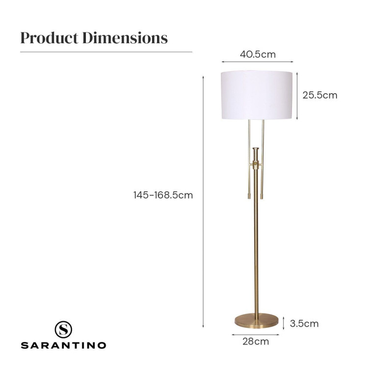 Sarantino Brushed Gold Height-Adjustable Metal Floor Lamp image 10
