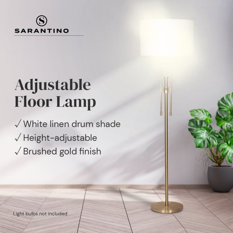 Sarantino Brushed Gold Height-Adjustable Metal Floor Lamp image 3