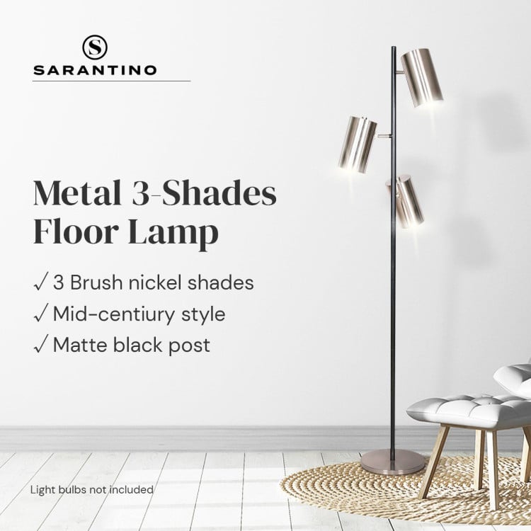 Sarantino 3-Shade Metal Floor Lamp Nickel & Matte Black Finish image 12