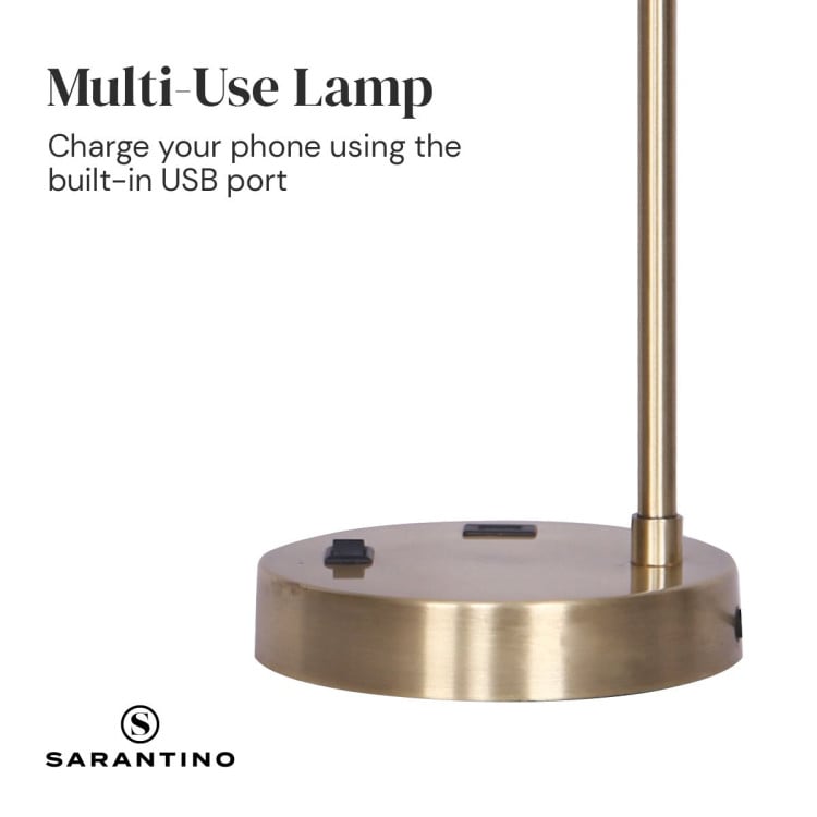 Sarantino Metal Task Lamp with USB Charging Port Antique Brass Finish image 4
