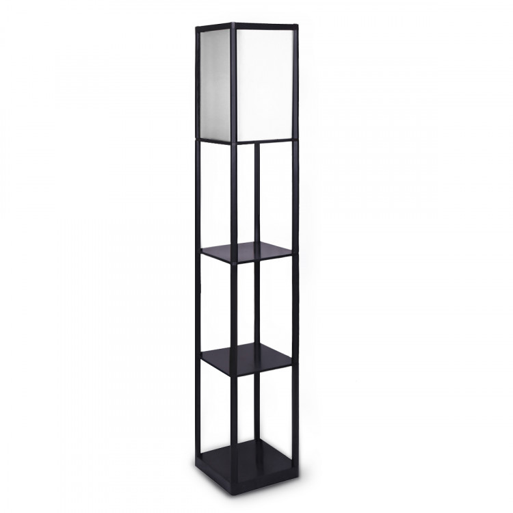 Sarantino Etagere Floor Lamp Shelves in Black Frame with Fabric Shade