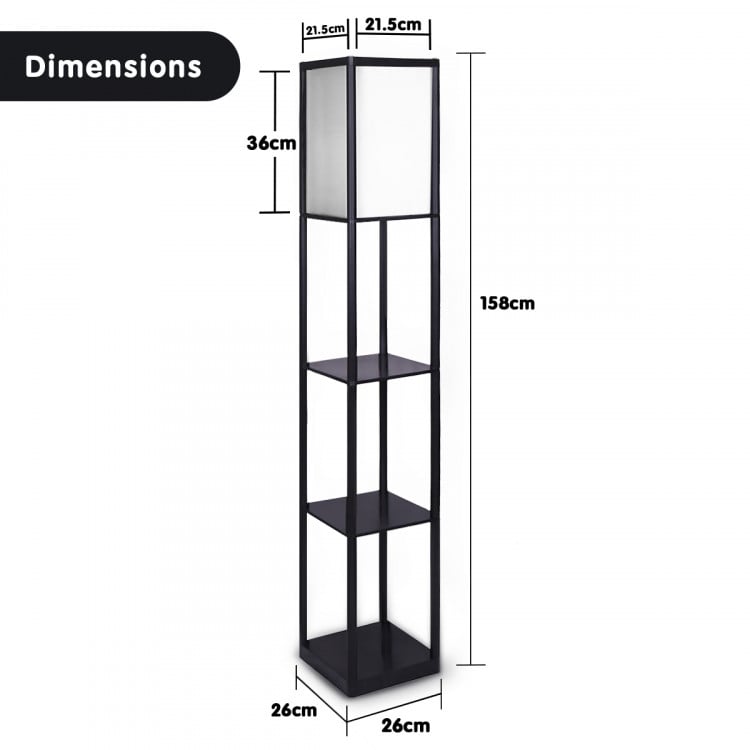 Sarantino Etagere Floor Lamp Shelves in Black Frame with Fabric Shade image 6