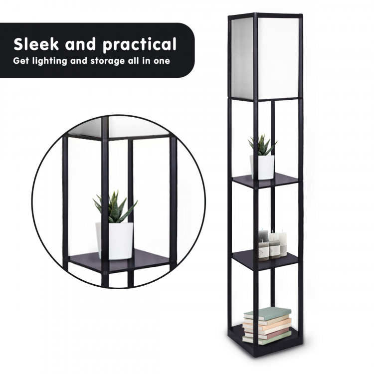 Sarantino Etagere Floor Lamp Shelves in Black Frame with Fabric Shade image 4