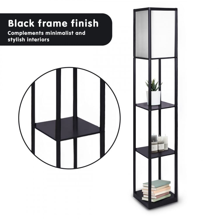 Sarantino Etagere Floor Lamp Shelves in Black Frame with Fabric Shade image 5
