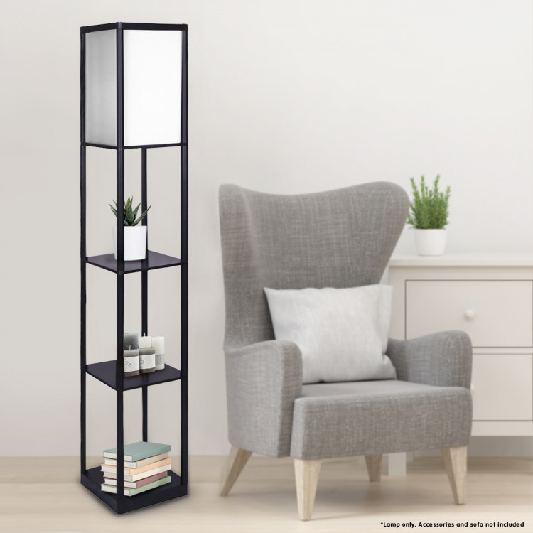 Sarantino Etagere Floor Lamp Shelves in Black Frame with Fabric Shade image 7