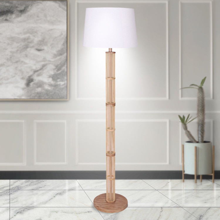 Rattan Floor Lamp With Off-White Linen Shade by Sarantino image 11