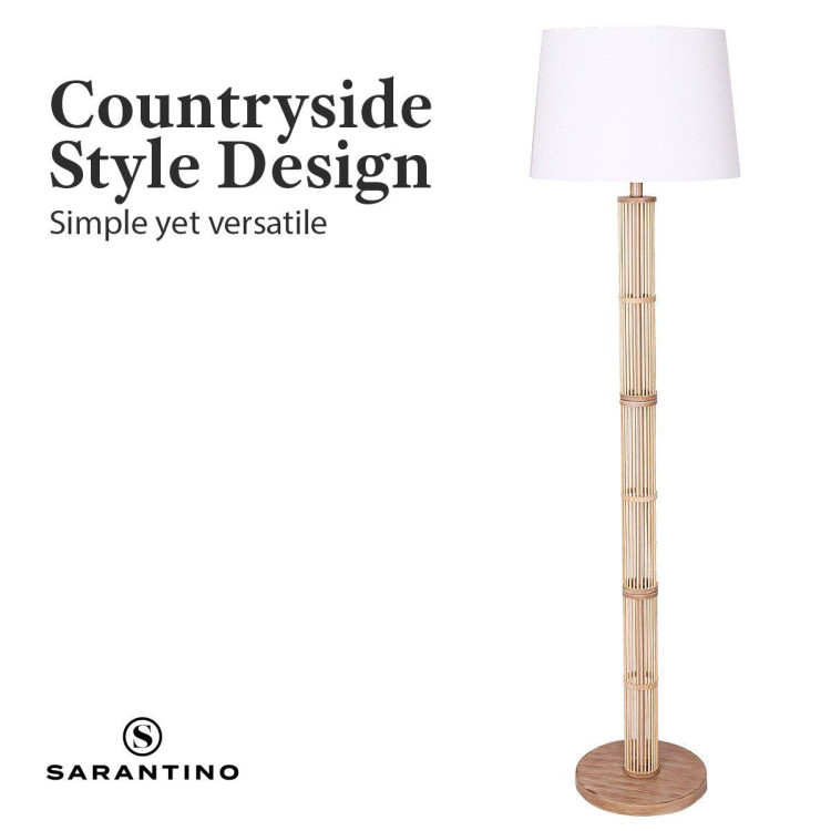 Rattan Floor Lamp With Off-White Linen Shade by Sarantino image 6