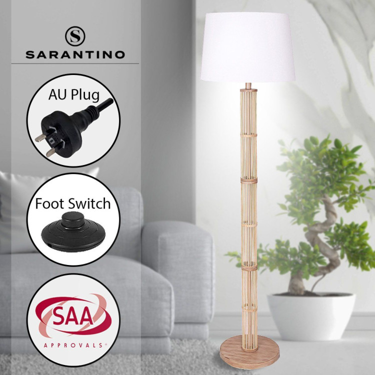 Rattan Floor Lamp With Off-White Linen Shade by Sarantino image 10