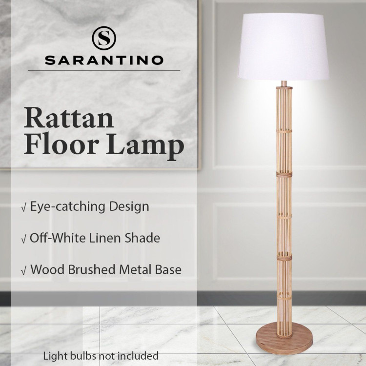 Rattan Floor Lamp With Off-White Linen Shade by Sarantino image 12