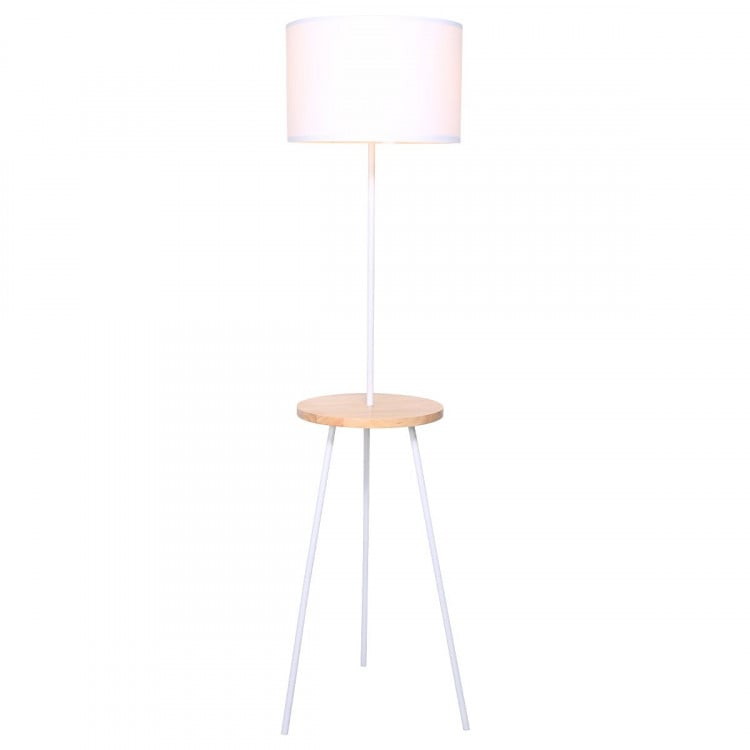 Metal Tripod Floor Lamp Shade with Wooden Table Shelf image 2