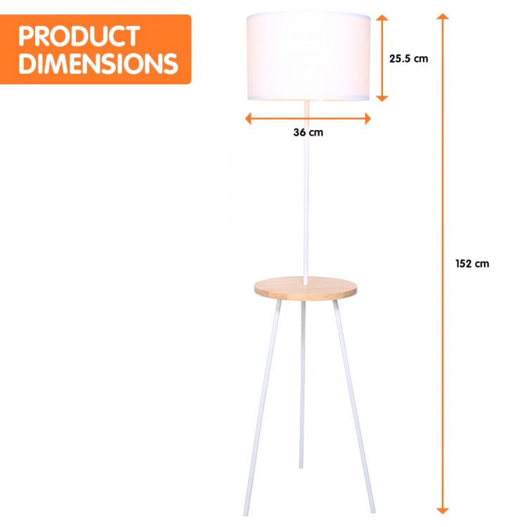 Metal Tripod Floor Lamp Shade with Wooden Table Shelf image 3