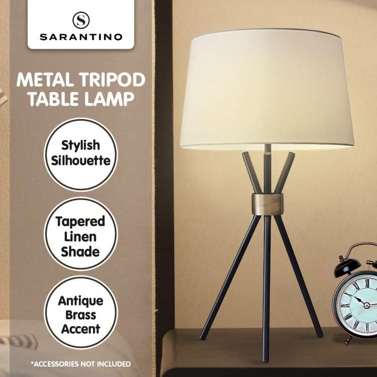 Sarantino Metal Tripod Table Lamp with Antique Brass Accent image 7