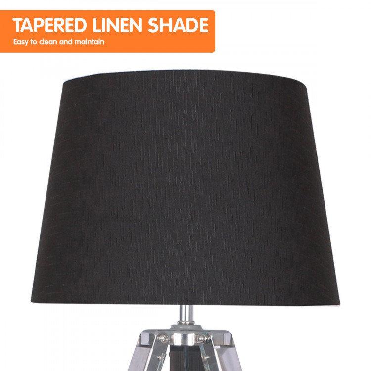 Sarantino Wooden Tripod Table Lamp With Black Linen Taper Fabric Shade image 4