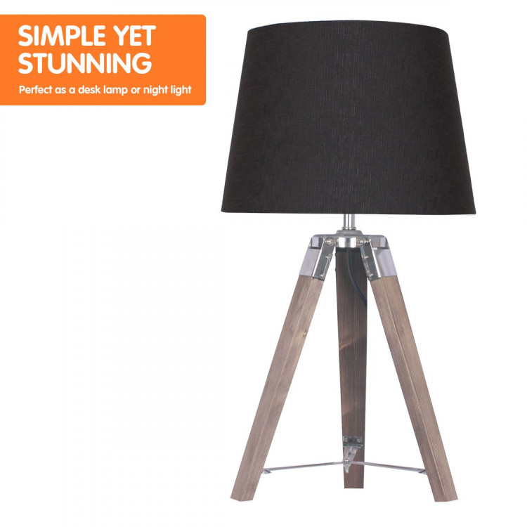 Sarantino Wooden Tripod Table Lamp With Black Linen Taper Fabric Shade image 6